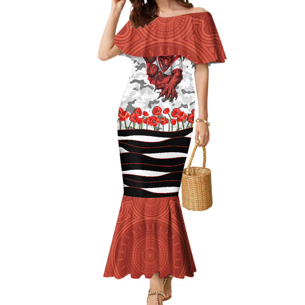 Personalized Dragons ANZAC Tribute Mermaid Dress Poppy Field Soldier Silhouette Aboriginal Rugby Mascot