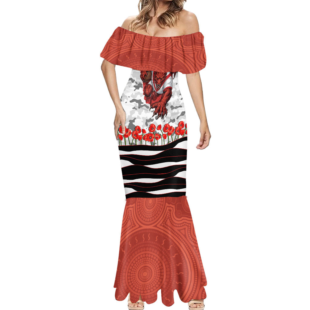 Personalized Dragons ANZAC Tribute Mermaid Dress Poppy Field Soldier Silhouette Aboriginal Rugby Mascot