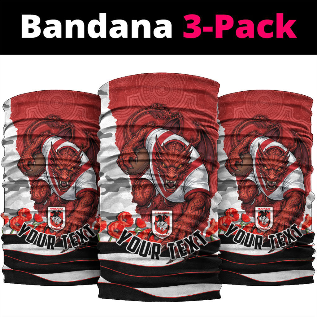 Personalized Dragons ANZAC Tribute Neck Gaiter Poppy Field Soldier Silhouette Aboriginal Rugby Mascot