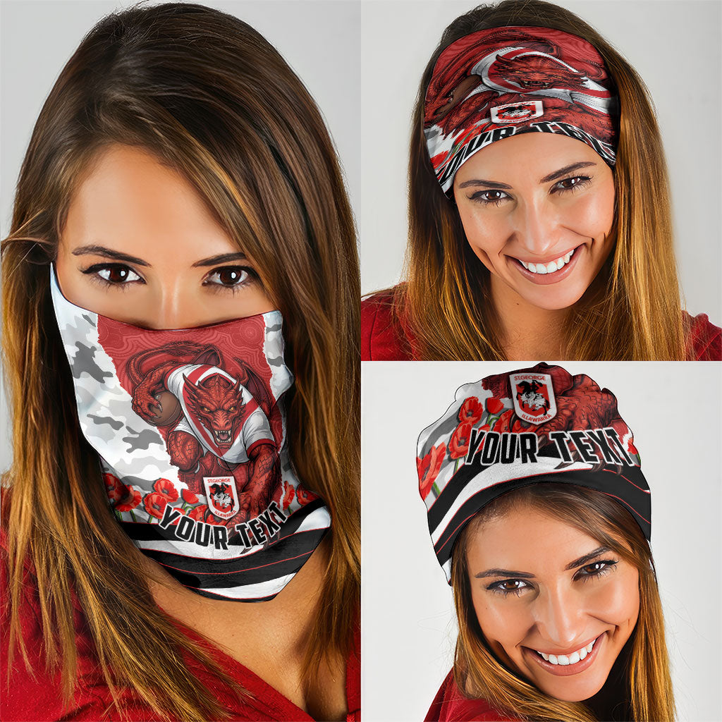 Personalized Dragons ANZAC Tribute Neck Gaiter Poppy Field Soldier Silhouette Aboriginal Rugby Mascot