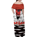 Personalized Dragons ANZAC Tribute Off Shoulder Maxi Dress Poppy Field Soldier Silhouette Aboriginal Rugby Mascot