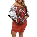 Personalized Dragons ANZAC Tribute Off Shoulder Short Dress Poppy Field Soldier Silhouette Aboriginal Rugby Mascot