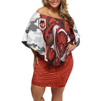 Personalized Dragons ANZAC Tribute Off Shoulder Short Dress Poppy Field Soldier Silhouette Aboriginal Rugby Mascot