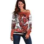 Personalized Dragons ANZAC Tribute Off Shoulder Sweater Poppy Field Soldier Silhouette Aboriginal Rugby Mascot