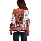 Personalized Dragons ANZAC Tribute Off Shoulder Sweater Poppy Field Soldier Silhouette Aboriginal Rugby Mascot