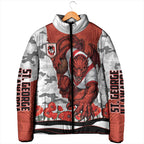 Personalized Dragons ANZAC Tribute Padded Jacket Poppy Field Soldier Silhouette Aboriginal Rugby Mascot
