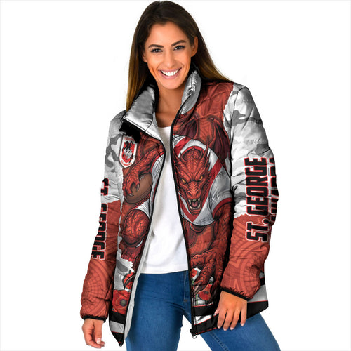 Personalized Dragons ANZAC Tribute Padded Jacket Poppy Field Soldier Silhouette Aboriginal Rugby Mascot
