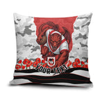 Personalized Dragons ANZAC Tribute Pillow Cover Poppy Field Soldier Silhouette Aboriginal Rugby Mascot