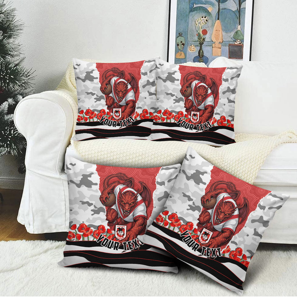 Personalized Dragons ANZAC Tribute Pillow Cover Poppy Field Soldier Silhouette Aboriginal Rugby Mascot