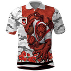 Personalized Dragons ANZAC Tribute Polo Shirt Poppy Field Soldier Silhouette Aboriginal Rugby Mascot