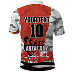 Personalized Dragons ANZAC Tribute Polo Shirt Poppy Field Soldier Silhouette Aboriginal Rugby Mascot