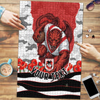 Personalized Dragons ANZAC Tribute Puzzle Poppy Field Soldier Silhouette Aboriginal Rugby Mascot