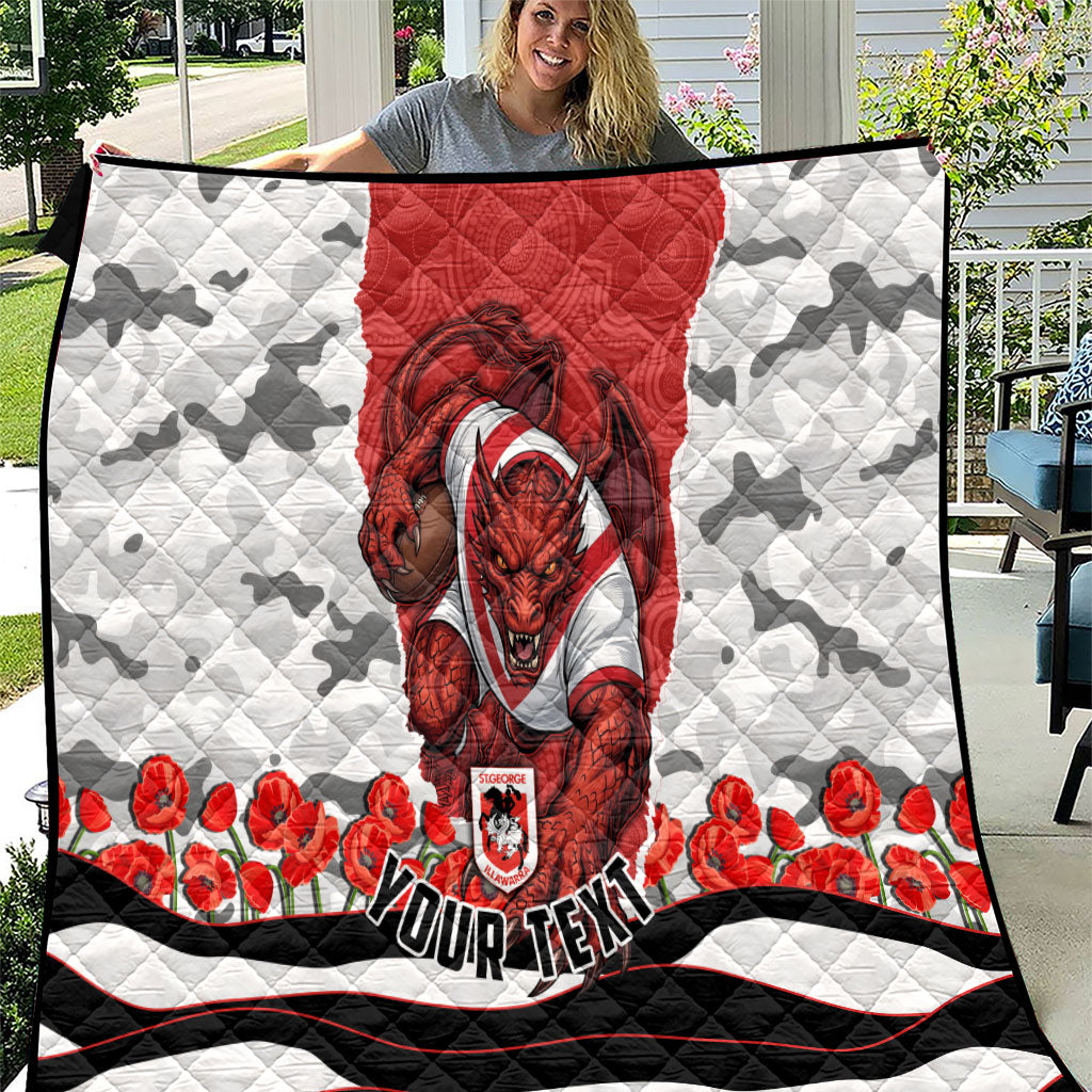 Personalized Dragons ANZAC Tribute Quilt Poppy Field Soldier Silhouette Aboriginal Rugby Mascot