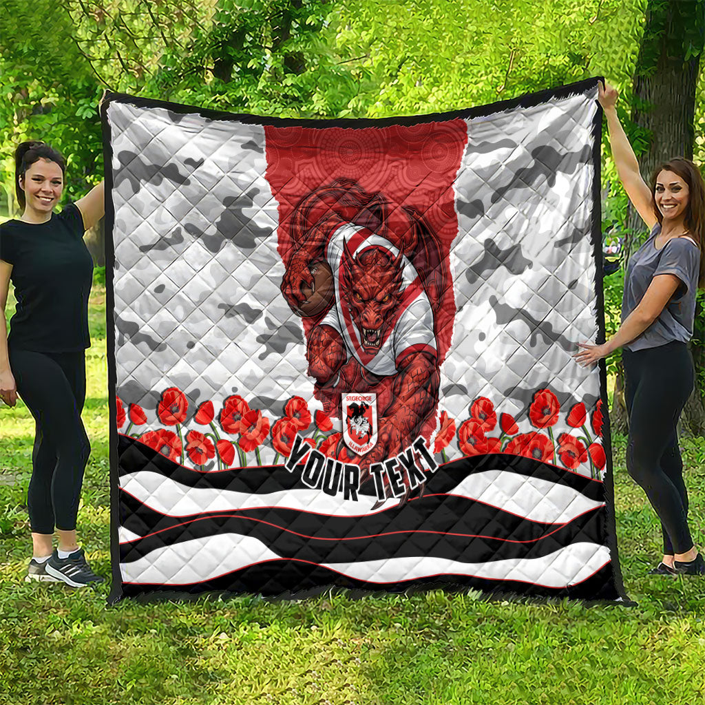 Personalized Dragons ANZAC Tribute Quilt Poppy Field Soldier Silhouette Aboriginal Rugby Mascot