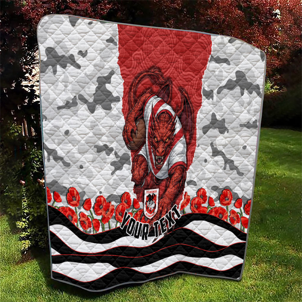 Personalized Dragons ANZAC Tribute Quilt Poppy Field Soldier Silhouette Aboriginal Rugby Mascot
