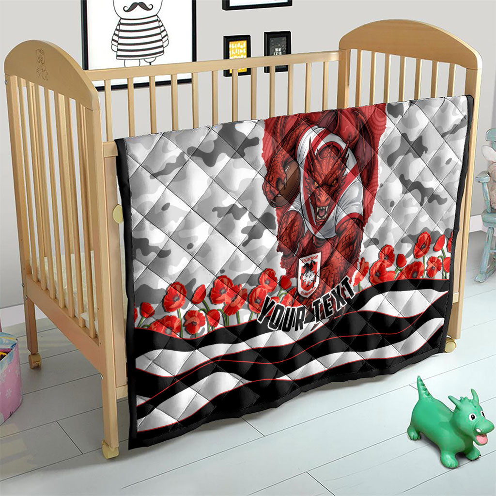 Personalized Dragons ANZAC Tribute Quilt Poppy Field Soldier Silhouette Aboriginal Rugby Mascot
