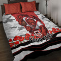 Personalized Dragons ANZAC Tribute Quilt Bed Set Poppy Field Soldier Silhouette Aboriginal Rugby Mascot