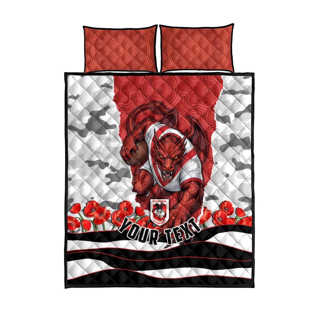 Personalized Dragons ANZAC Tribute Quilt Bed Set Poppy Field Soldier Silhouette Aboriginal Rugby Mascot