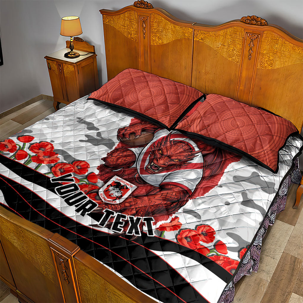 Personalized Dragons ANZAC Tribute Quilt Bed Set Poppy Field Soldier Silhouette Aboriginal Rugby Mascot