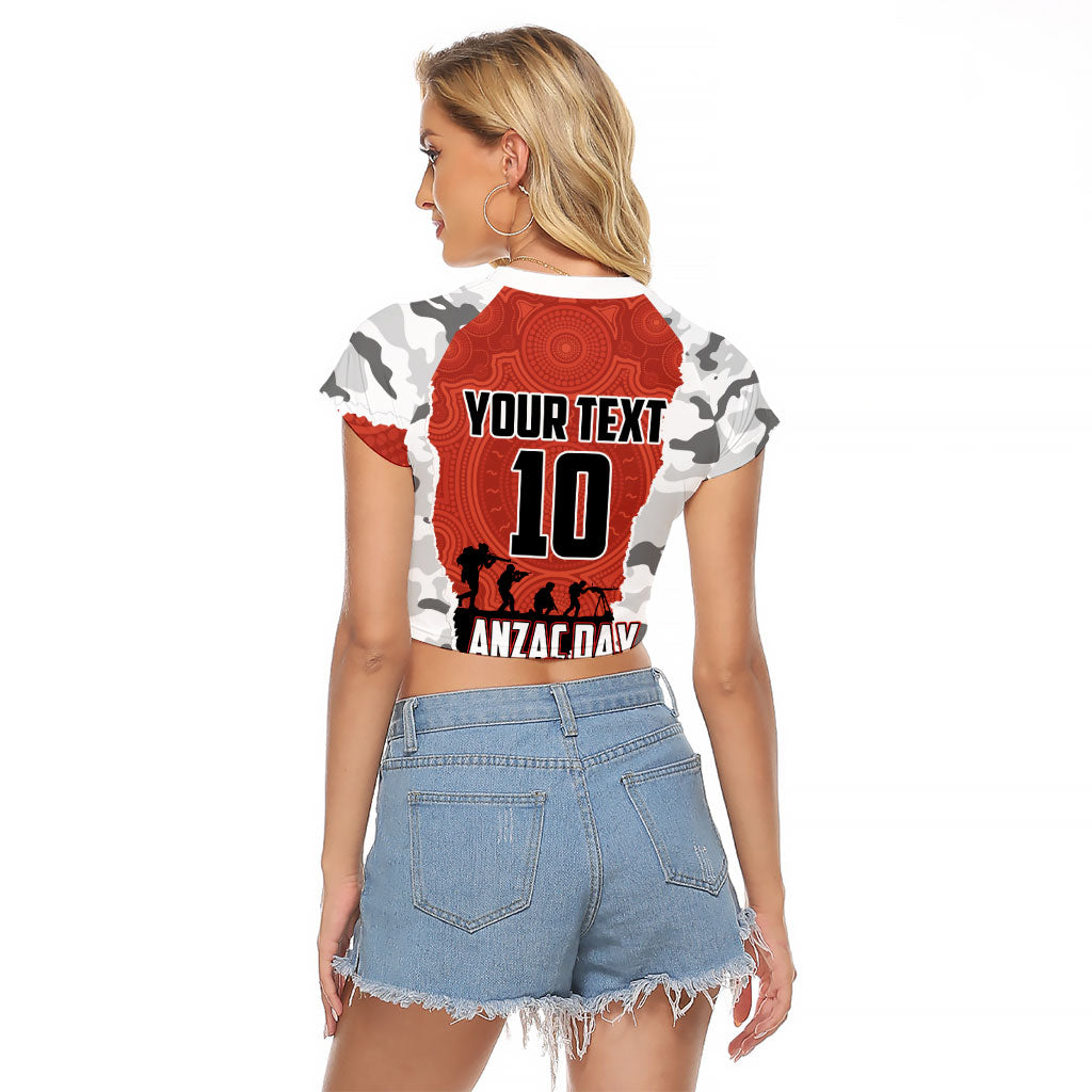 Personalized Dragons ANZAC Tribute Raglan Cropped T Shirt Poppy Field Soldier Silhouette Aboriginal Rugby Mascot