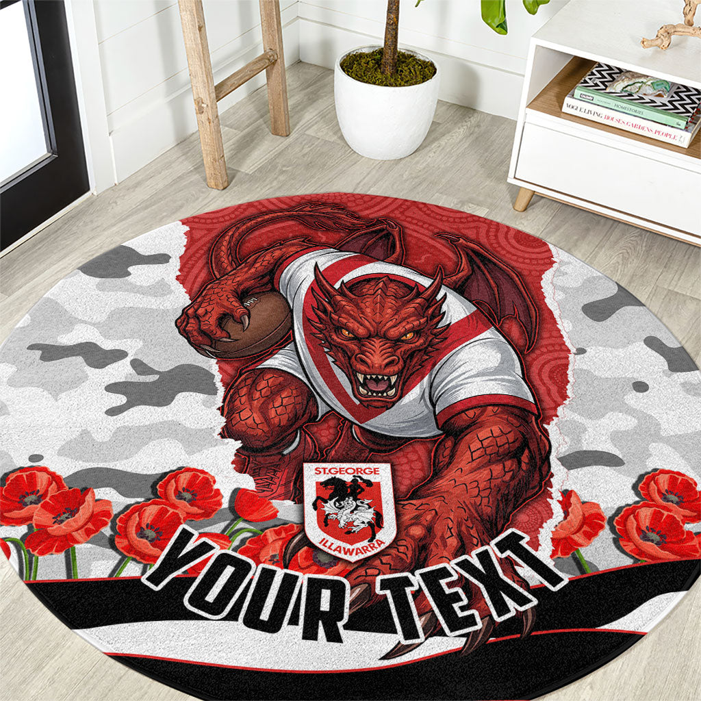 Personalized Dragons ANZAC Tribute Round Carpet Poppy Field Soldier Silhouette Aboriginal Rugby Mascot