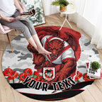 Personalized Dragons ANZAC Tribute Round Carpet Poppy Field Soldier Silhouette Aboriginal Rugby Mascot