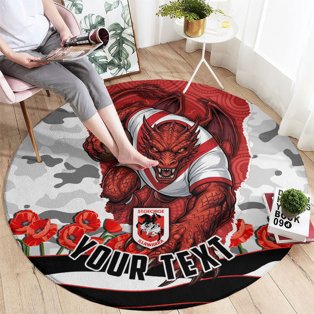 Personalized Dragons ANZAC Tribute Round Carpet Poppy Field Soldier Silhouette Aboriginal Rugby Mascot