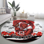 Personalized Dragons ANZAC Tribute Round Carpet Poppy Field Soldier Silhouette Aboriginal Rugby Mascot