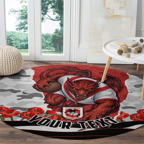 Personalized Dragons ANZAC Tribute Round Carpet Poppy Field Soldier Silhouette Aboriginal Rugby Mascot
