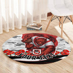 Personalized Dragons ANZAC Tribute Round Carpet Poppy Field Soldier Silhouette Aboriginal Rugby Mascot