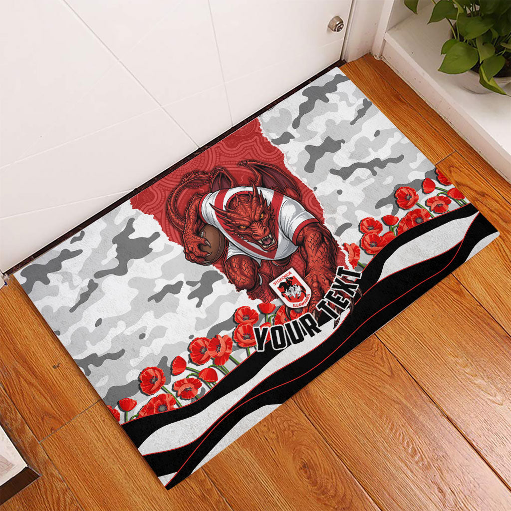 Personalized Dragons ANZAC Tribute Rubber Doormat Poppy Field Soldier Silhouette Aboriginal Rugby Mascot