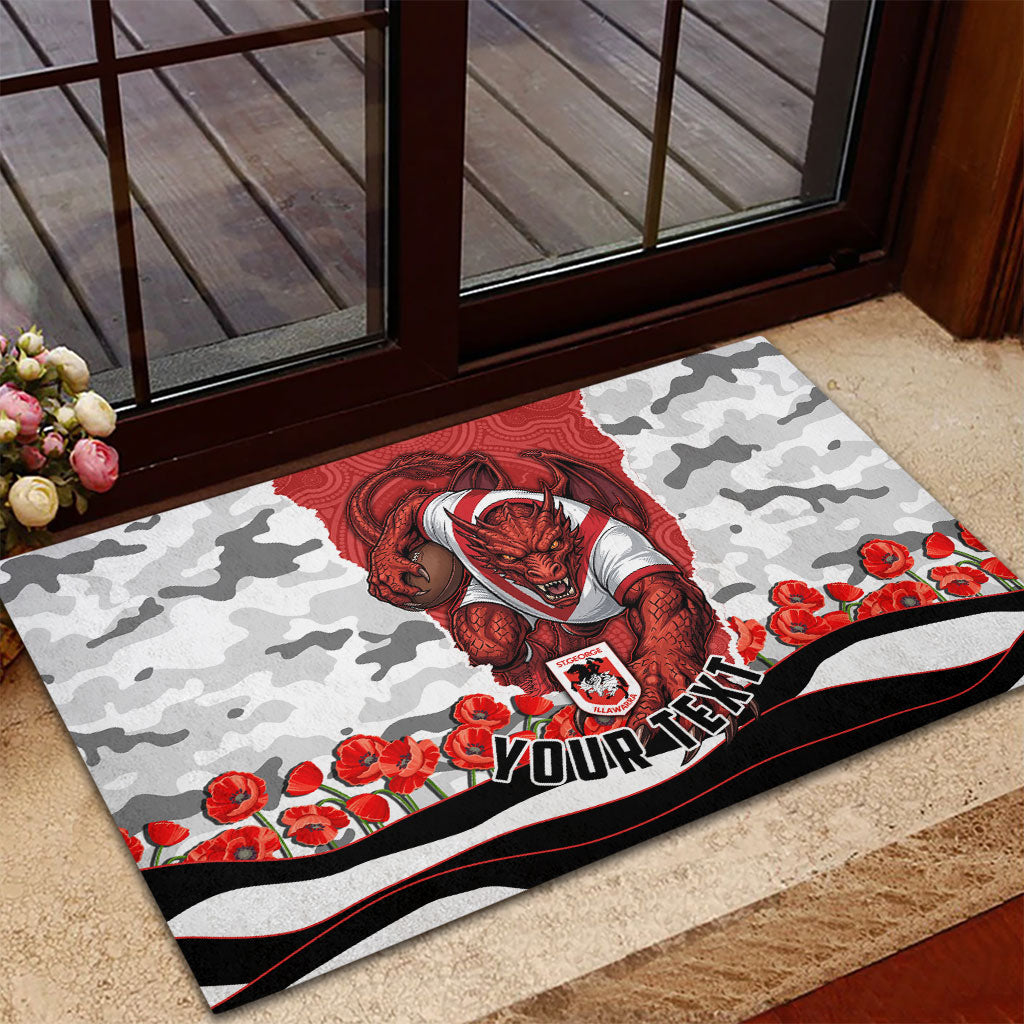 Personalized Dragons ANZAC Tribute Rubber Doormat Poppy Field Soldier Silhouette Aboriginal Rugby Mascot