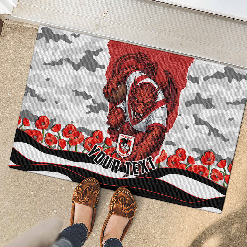 Personalized Dragons ANZAC Tribute Rubber Doormat Poppy Field Soldier Silhouette Aboriginal Rugby Mascot