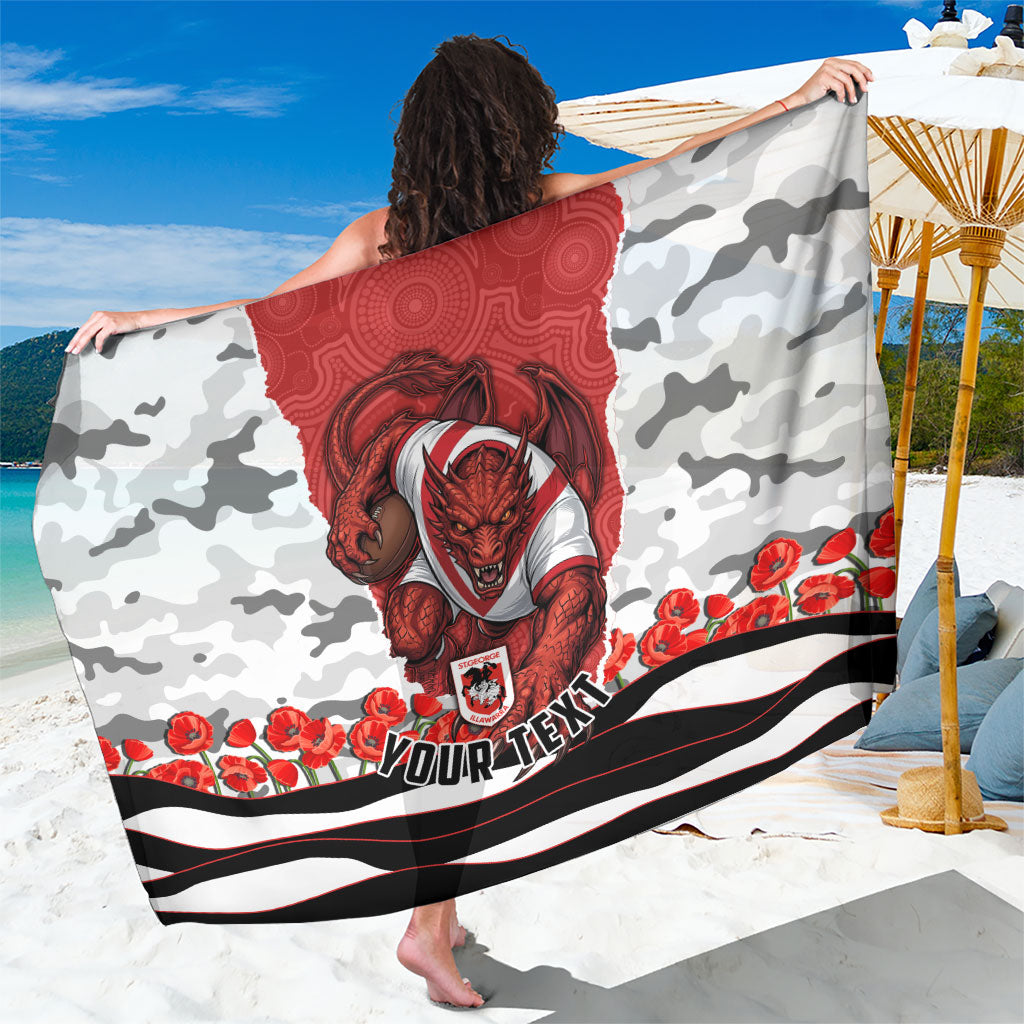 Personalized Dragons ANZAC Tribute Sarong Poppy Field Soldier Silhouette Aboriginal Rugby Mascot