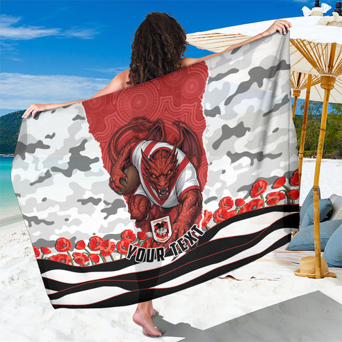 Personalized Dragons ANZAC Tribute Sarong Poppy Field Soldier Silhouette Aboriginal Rugby Mascot