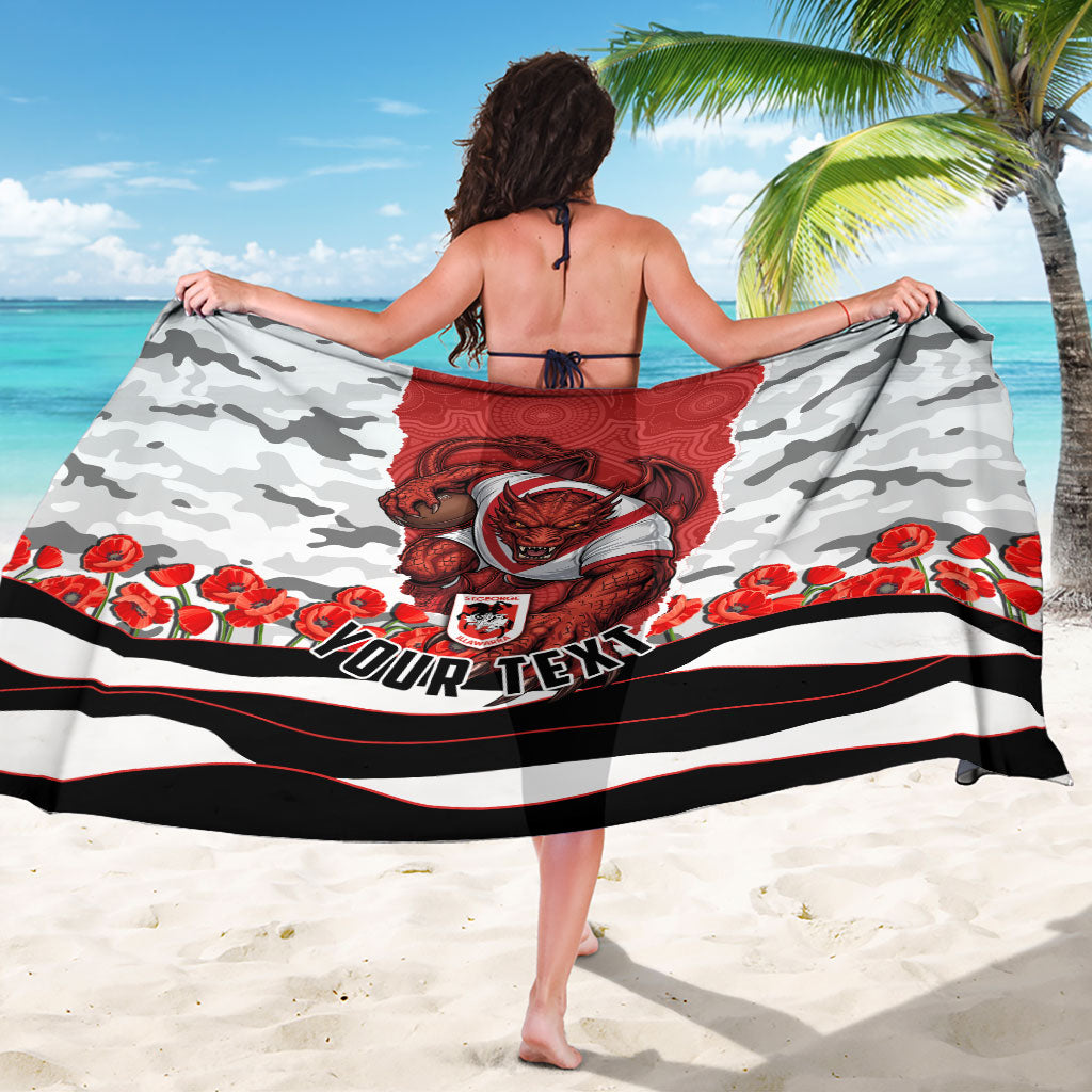 Personalized Dragons ANZAC Tribute Sarong Poppy Field Soldier Silhouette Aboriginal Rugby Mascot