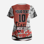 Personalized Dragons ANZAC Tribute Scrub Top Poppy Field Soldier Silhouette Aboriginal Rugby Mascot
