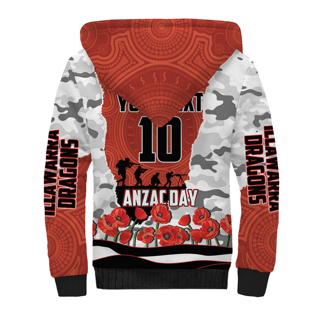 Personalized Dragons ANZAC Tribute Sherpa Hoodie Poppy Field Soldier Silhouette Aboriginal Rugby Mascot