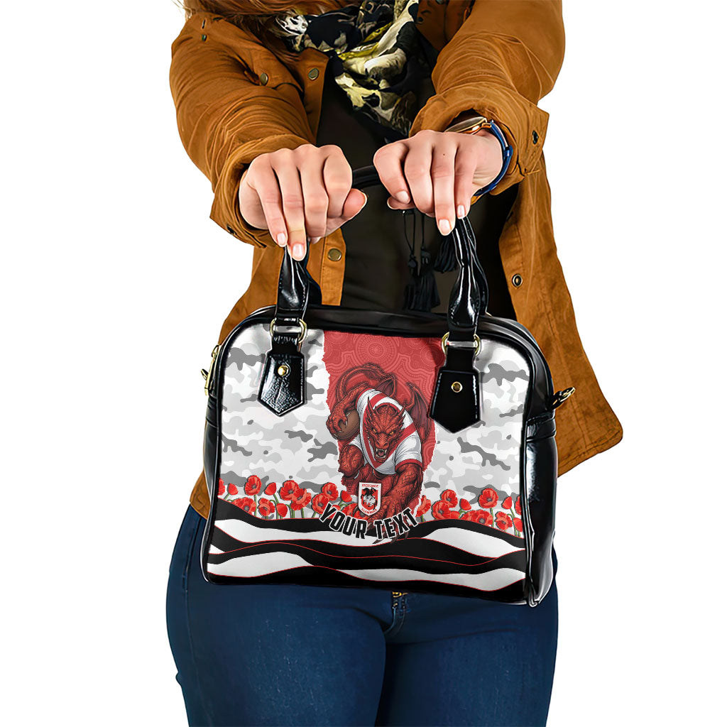 Personalized Dragons ANZAC Tribute Shoulder Handbag Poppy Field Soldier Silhouette Aboriginal Rugby Mascot