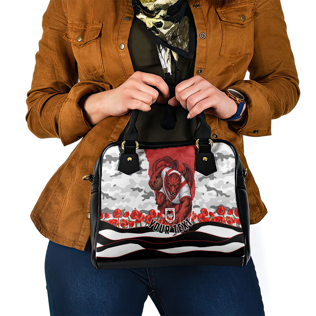 Personalized Dragons ANZAC Tribute Shoulder Handbag Poppy Field Soldier Silhouette Aboriginal Rugby Mascot