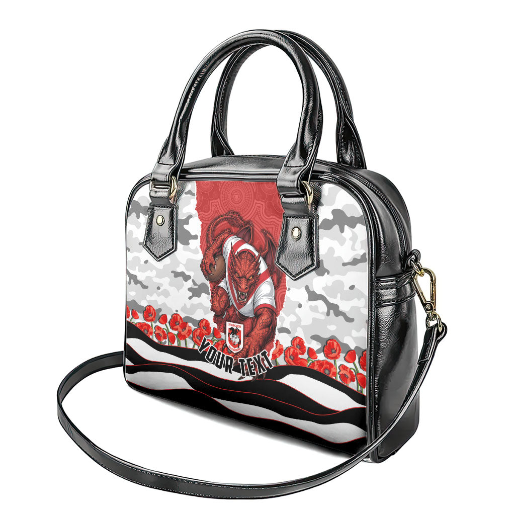 Personalized Dragons ANZAC Tribute Shoulder Handbag Poppy Field Soldier Silhouette Aboriginal Rugby Mascot