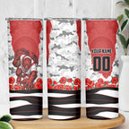 Personalized Dragons ANZAC Tribute Skinny Tumbler Poppy Field Soldier Silhouette Aboriginal Rugby Mascot