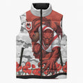 Personalized Dragons ANZAC Tribute Sleeveless Puffer Jacket Poppy Field Soldier Silhouette Aboriginal Rugby Mascot