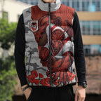 Personalized Dragons ANZAC Tribute Sleeveless Puffer Jacket Poppy Field Soldier Silhouette Aboriginal Rugby Mascot