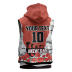 Personalized Dragons ANZAC Tribute Sleeveless Zip Hoodie Poppy Field Soldier Silhouette Aboriginal Rugby Mascot
