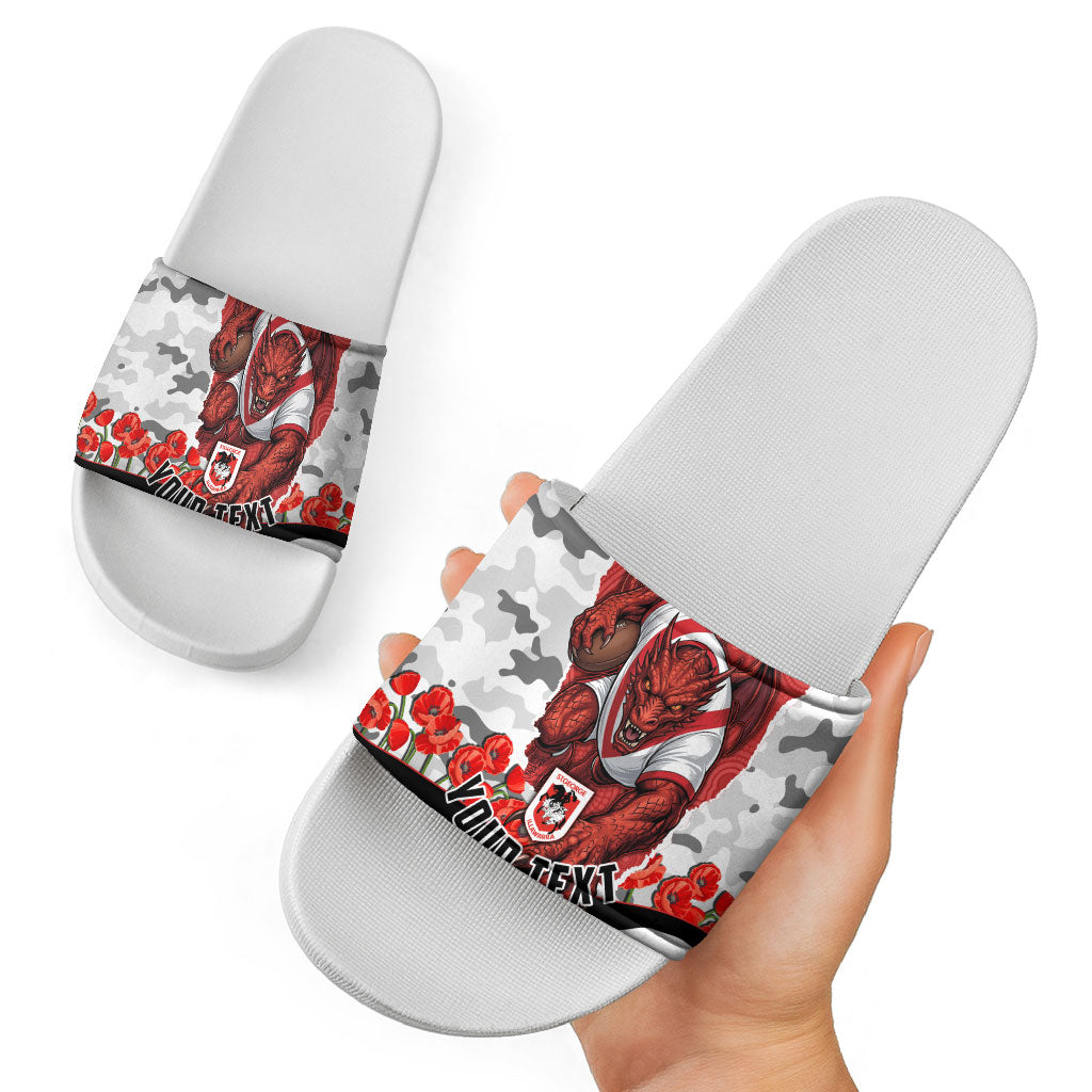 Personalized Dragons ANZAC Tribute Slide Sandals Poppy Field Soldier Silhouette Aboriginal Rugby Mascot
