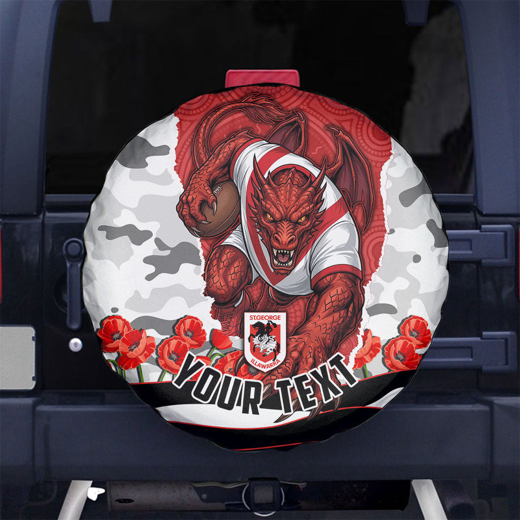 Personalized Dragons ANZAC Tribute Spare Tire Cover Poppy Field Soldier Silhouette Aboriginal Rugby Mascot