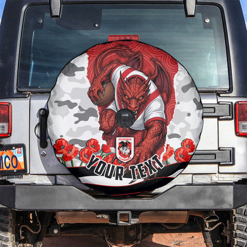 Personalized Dragons ANZAC Tribute Spare Tire Cover Poppy Field Soldier Silhouette Aboriginal Rugby Mascot
