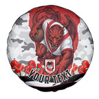 Personalized Dragons ANZAC Tribute Spare Tire Cover Poppy Field Soldier Silhouette Aboriginal Rugby Mascot