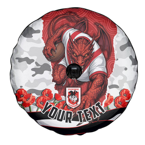 Personalized Dragons ANZAC Tribute Spare Tire Cover Poppy Field Soldier Silhouette Aboriginal Rugby Mascot